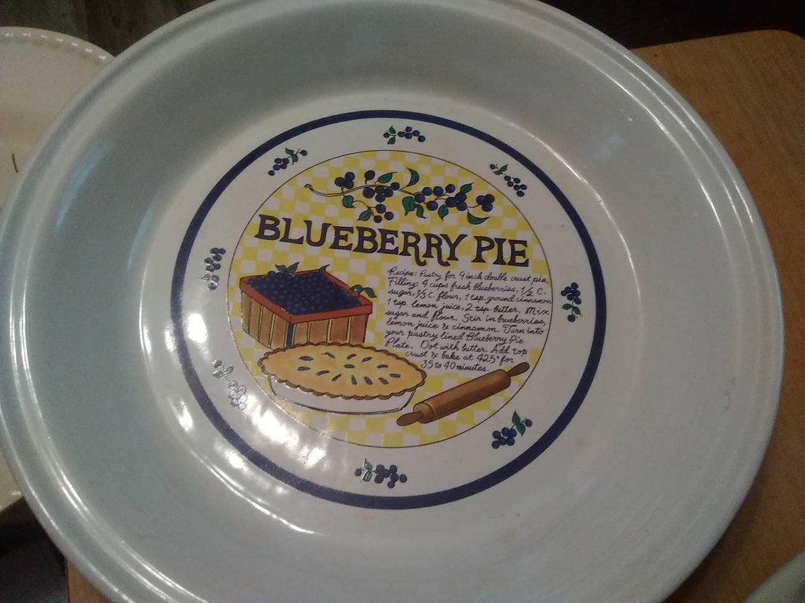 Deep Dish China Pie Plates with recipes printed on them. Etsy