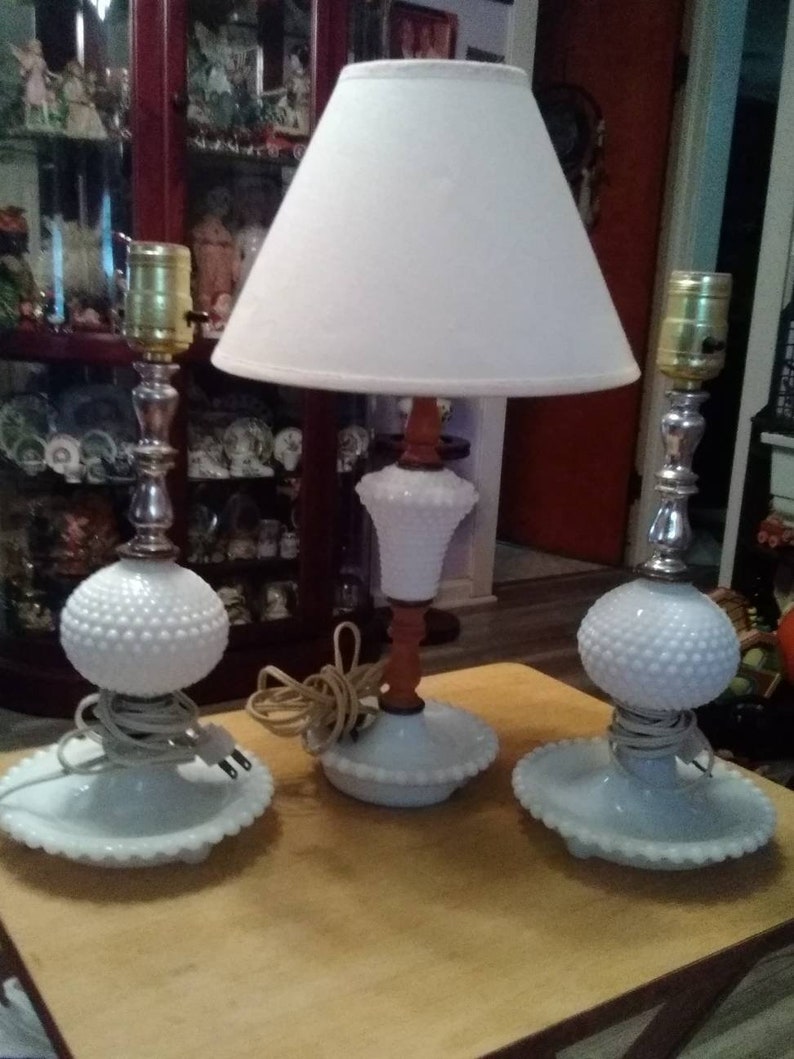 3 Bedroom Hobnail Lamps 1 Dresser 2 Bedside Table Lamps Etsy