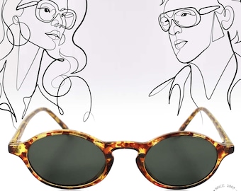 Vintage 80s Hippie Mens Womens Small Oval Round Sunglasses