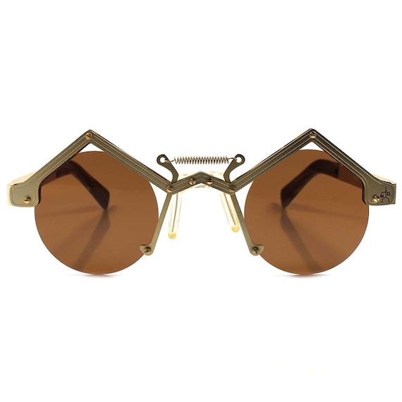 Round Sunglasses Brown Metal Frame Brown Lens Vintage High Tek Junior NOS 1990s