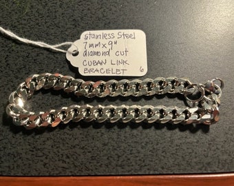 mens 7mm x 9" stainless steel cuban link bracelet