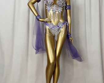 Carnival Samba CostumeBelly Wire bra Carvavale Brazil Beaded Showgirl Rhinestone Sequin Outfit for Passista Pageant Cabaret Broadway