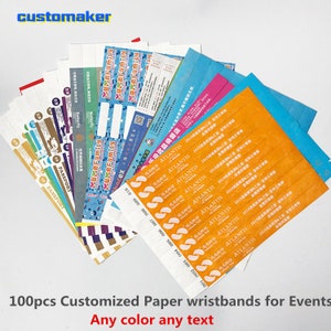 Braccialetti personalizzati Tyvek da 100 pezzi, braccialetti personalizzati, braccialetti di carta Braccialetti di carta per eventi di festa Ingresso ingresso ingresso ingresso