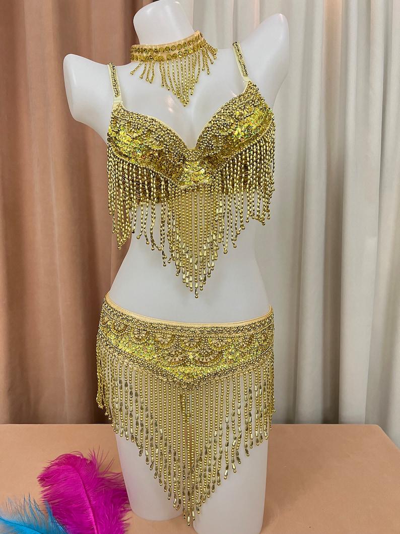 Custom Rave Bra - Handmade Embellished Feather Sequin Top - White & Gold Customizable Gold and White Rave Bra, Edc, Festival Bra  main image 4