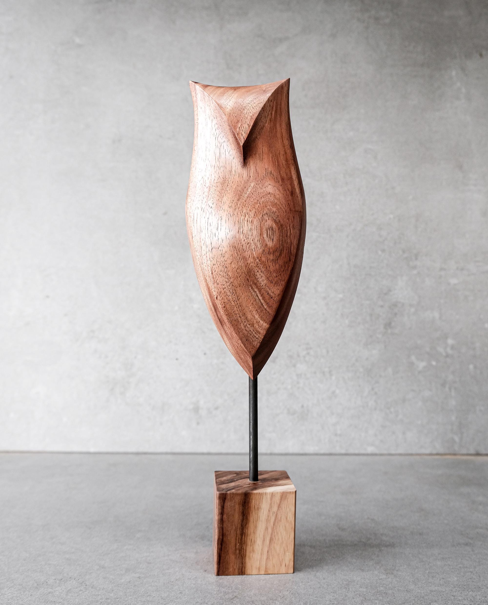 Owl - Carved Wooden Bird (Medium Size)