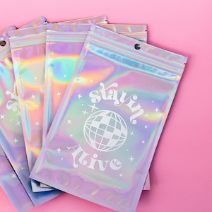 Stayin Alive Holographic Hangover Kit Bags: Disco Bachelorette Party Favor