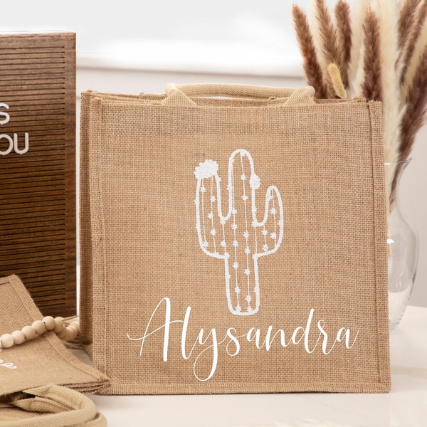 Cactus Tote Bag - Personalized Desert Themed Bachelorette - Customized Jute Gift Bags - Wedding Welcome Burlap Bags - Custom Proposal