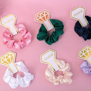 Satin Silk Bridesmaid Scrunchies: Diamond Tag Bridal Hair Tie