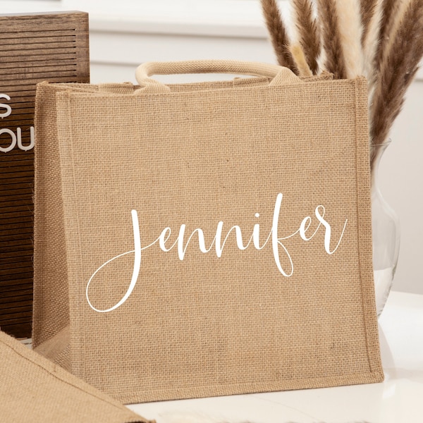 Customized Burlap Tote Bag, Beach Jute Gift Bag, Personalized Bag, Bachelorette Party Birthday Vacation or Honeymoon Gift With Name