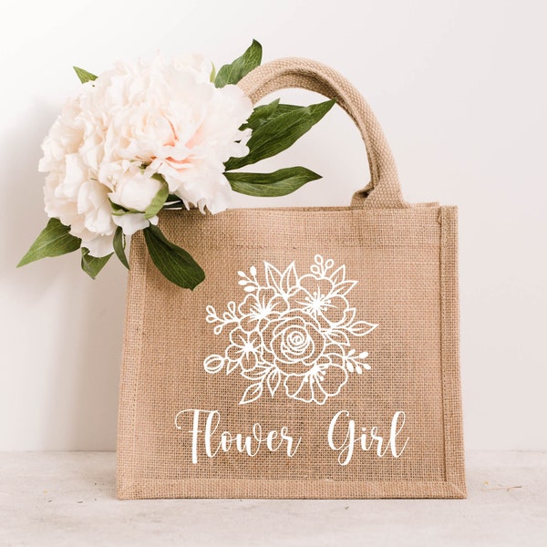 Flower Girl Burlap Jute Tote Bag - Beach Jute Gift Bag Flower Girl Gift - Flower Girl Proposal Reusable Bag - Wedding Kids Gift - Flowergirl