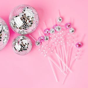 Silver / Pink Disco Ball Swirly Straw Bachelorette Party, Bridal Shower, Party Decoration - Last Disco, Disco cowgirl, 70&#39;s Themed Parties