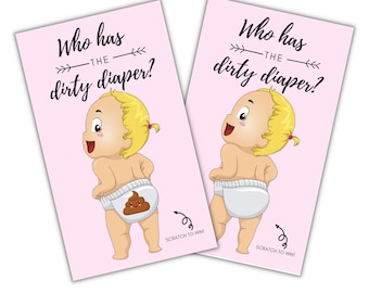 Who has the dirty Diaper? Scratcher Baby Shower Baby Sprinkle Party Game - Pink Baby Girl