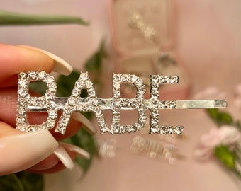 Babe Rhinestone Hair Clip - Bridesmaid Crystal Bobby Pin - Silver or Gold Gemstone Hair Pin - Bridal Wedding Hair Accessories