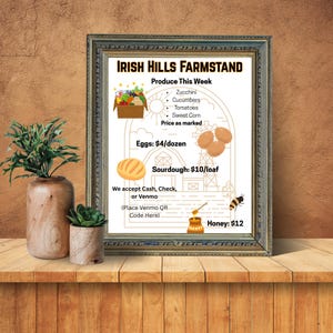 Farm Stand Price Product List Template Roadside Stand Menu EDITABLE