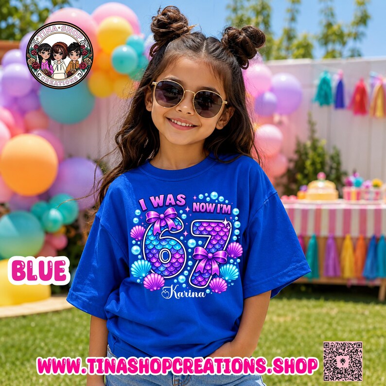 Personalized Mermaid 67 Birthday Shirt | Custom Girls Birthday T-Shirt | I Was 6 Now I'm 7 Mermaid Tee image 6