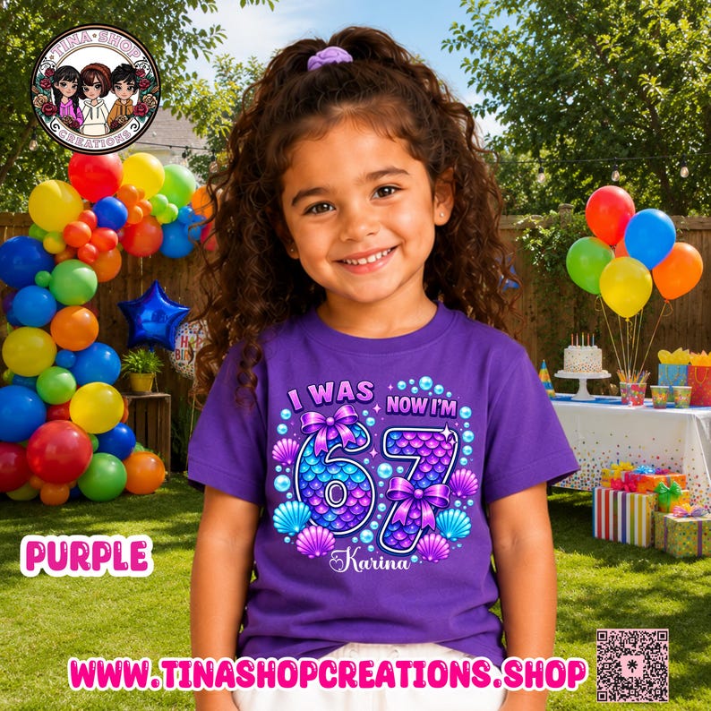 Personalized Mermaid 67 Birthday Shirt | Custom Girls Birthday T-Shirt | I Was 6 Now I'm 7 Mermaid Tee image 9