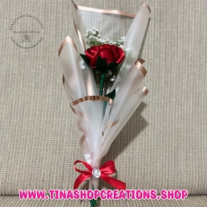 Mini Satin Ribbon Bouquet, Never Fade Bouquet, Single Bouquet, Bouquet With  LED Light and Bag, Ribbon Rose Arrangement, Artificial Flower 