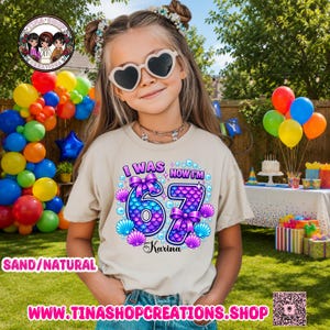 Personalized Mermaid 67 Birthday Shirt | Custom Girls Birthday T-Shirt | I Was 6 Now I'm 7 Mermaid Tee image 4