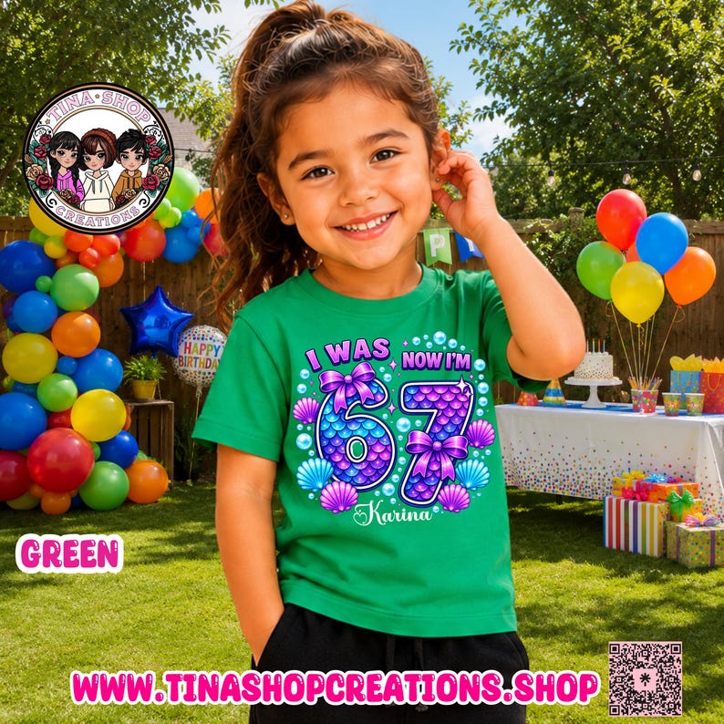 Personalized Mermaid 67 Birthday Shirt | Custom Girls Birthday T-Shirt | I Was 6 Now I'm 7 Mermaid Tee image 10