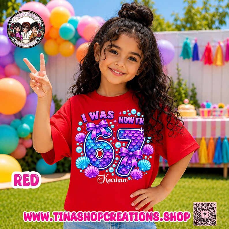 Personalized Mermaid 67 Birthday Shirt | Custom Girls Birthday T-Shirt | I Was 6 Now I'm 7 Mermaid Tee image 8