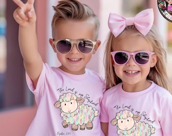 The Lord is My Shepherd Kids Shirt – Pastel Sheep Bible Verse