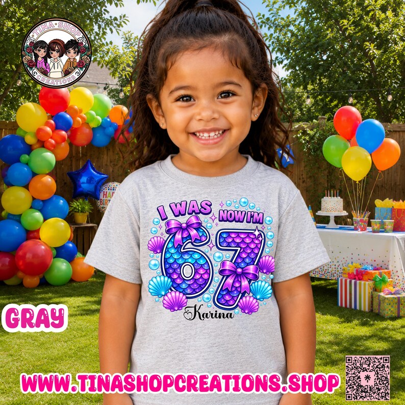 Personalized Mermaid 67 Birthday Shirt | Custom Girls Birthday T-Shirt | I Was 6 Now I'm 7 Mermaid Tee image 11