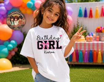 Personalized Coquette Birthday Girl Shirt | Pink Bow Birthday Tee | Custom Name Birthday Outfit | Personalized Family Birthday Shirts