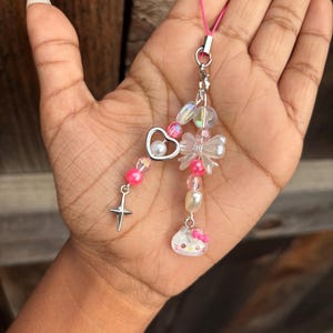 Pink Kitty Phone Charm: Kawaii Beaded Phone Bag Accessory