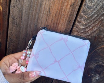 Cute Pastel Mini Coin Pouch with Beaded Bow Charm