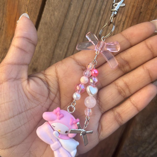 My Melody Beaded Keychain Charm | Kawaii Pink Bag Accessory