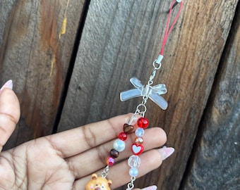 Capybara & Apple Beaded Phone Charm / Keychain
