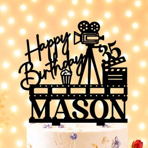 Movie Birthday Cake Topper, Custom Cake Topper, Movies Printable, Popcorn, Pink, Hollywood Party Cake Topper, Movie Party Decoration topper