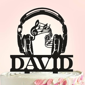 Headphone Birthday Cake topper, Music birthday Cake Topper, Musical Theme Party, Custom Cake Topper, happy birthday name and age cake topper