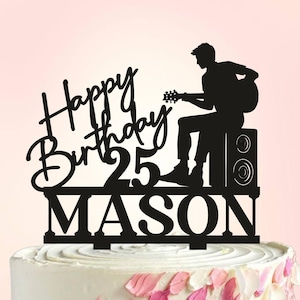 Adorno para tarta de cumpleaños con forma de guitarra, adorno para tarta de cumpleaños con forma de guitarrista masculino, fiesta de cumpleaños de músico, adorno para tarta con forma de guitarrista, adorno para tarta con temática de guitarra