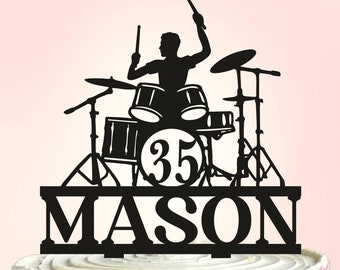 Drummer Birthday Cake Topper, Musician Birthday Cake Topper, Rock Band Party, Musical Instrument Cake Topper, drum set cake topper