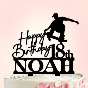 Skateboard verjaardagstaart topper, Skater verjaardagstaart topper, Happy birthday skateboard taart topper met naam en leeftijd, Skater jongen taart topper