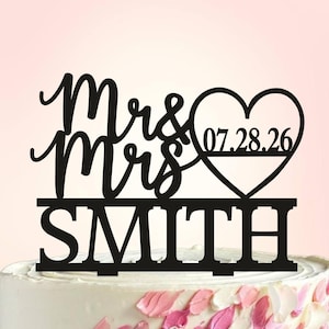 Mr and Mrs Wedding Cake Topper, Rustic Wedding Cake Topper, Personalized Cake Topper for Wedding, Date cake topper, Gold Cake Topper S080
