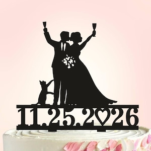 Wedding cake toppers with cats, Cat silhouette Cake topper, Cat Wedding Cake Topper, Wedding Topper Cat,cake toppers with date,two cats S015