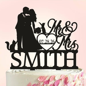 Wedding Cake topper with Cat, Cats Wedding Cake topper, Topper for wedding, Bride and Groom with cats, Silhouette cat Cake topper, Two cats