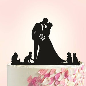 Wedding Cake Topper wiht cats, Couple Cake Topper With Cats, Cake Topper with Date, cat wedding cake topper, Cake toppers for wedding  S130