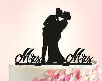 Lesbian Wedding Cake Topper, lesbian silhouette Cake Topper, Same Sex Cake Topper, lesbian cake decoration, Topper In Dress And Suit S087