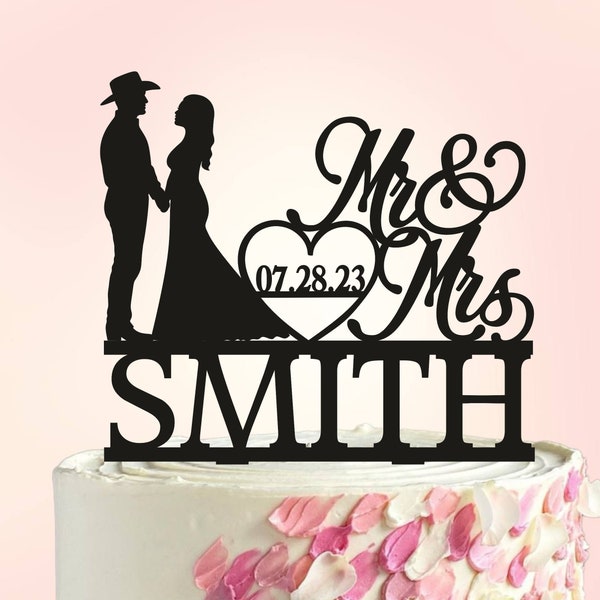 Cowboy wedding cake topper, Country & Western wedding cake topper, Wedding Cake Topper, Cake topper with date, Cowboy Family Cake Topper 103