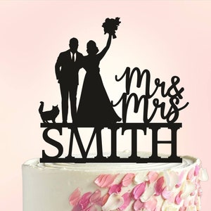 Wedding Cake topper with Cats, Cats Cake topper, Couple wedding cake topper with cats, Cat Silhouette cake topper, topper with two cats S046
