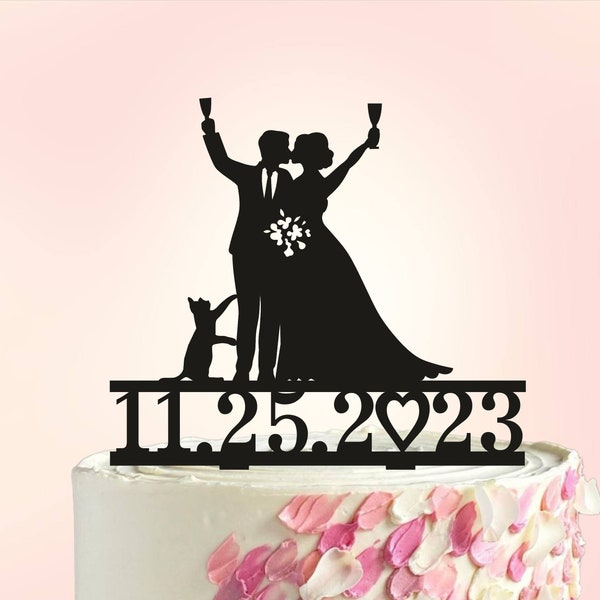 Wedding cake toppers with cats, Cat silhouette Cake topper, Cat Wedding Cake Topper, Wedding Topper Cat,cake toppers with date,two cats S015