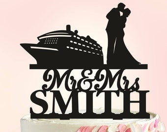 Cruise Ship Wedding Cake Topper, Destination Cake Topper with nautical boat, Bride And Groom Cake Topper, Mr And Mrs Cake Topper S112