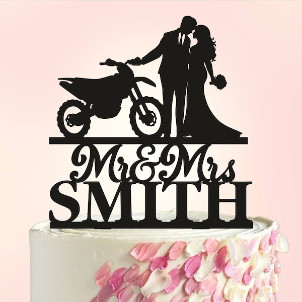 Motocross Wedding Cake Toppers, Dirt Bike Wedding Cake Topper, Couple on motorbike Cake Topper, Bride and Groom with Dirt bike Topper S101