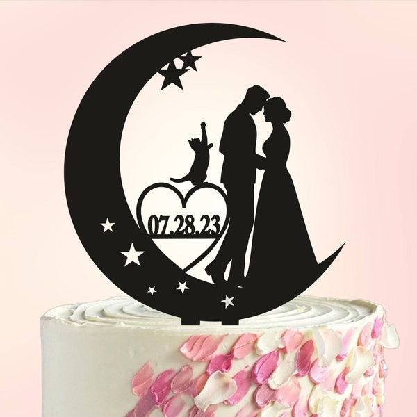 Moon And Stars Wedding Cake Topper, Bride And Groom On Moon, Moon Cake Topper, Kissing Cake Topper, To the Moon and Back cake topper S075