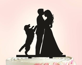 Dog Wedding Cake topper, Wedding Cake topper with Dog, Golden retriever cake Topper, Bride and Groom with labrador, Dog Silhouette topper
