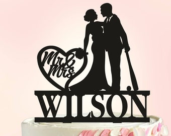 Baseball Wedding Cake Topper, Sports Wedding cake topper, Baseball Fan Couple cake topper, Baseball Theme Wedding, Custom Cake TopperS004