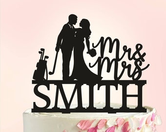 Golf Wedding Cake Topper, Golf Cake Decoration, Personalized Mr And Mrs Cake Topper, Golfer Cake Topper,Golf Ball Cake Topper,Fore Ever S011